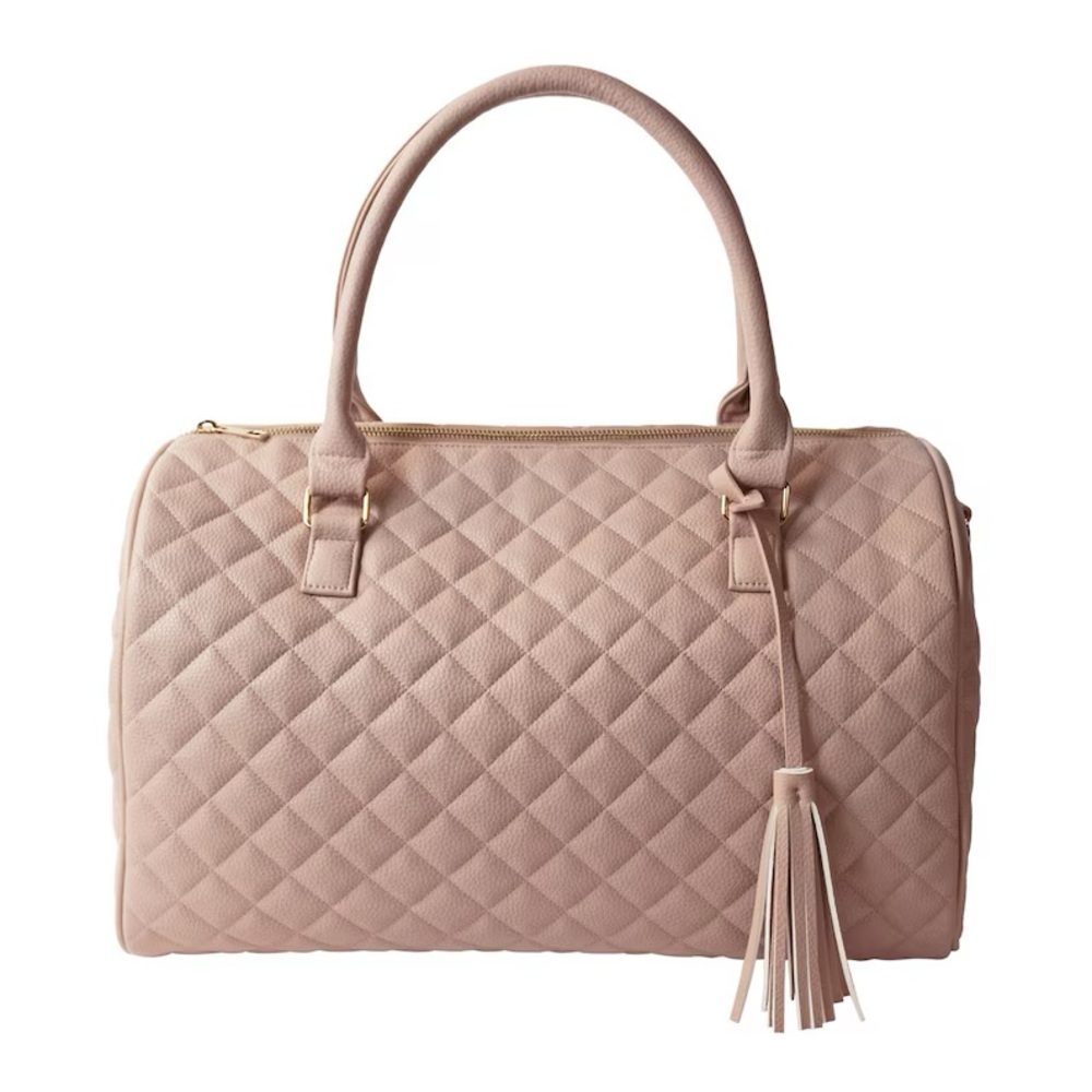 Pink Quilted Satchel with Gold Accents for Work, Travel, School